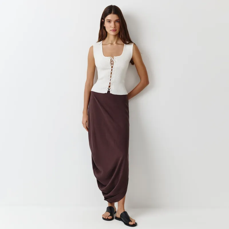 Әйелдер белдемшесі, макси, өлшемі L, вискоза/зығыр, қоңыр, Blanka