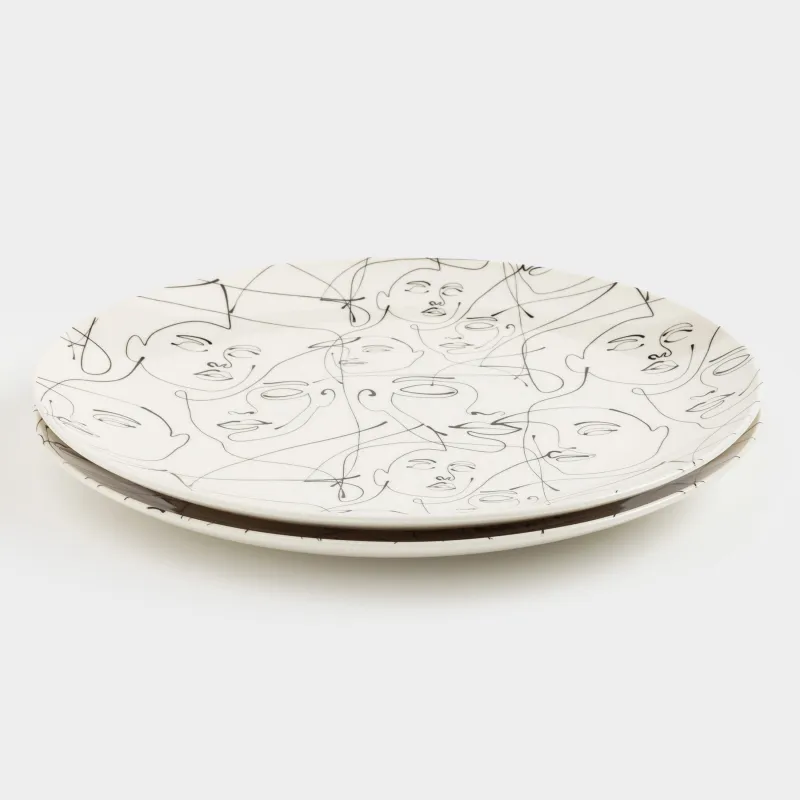 Түскі ас тәрелкесі, 27 см, 2 дана, фарфор N, сүт түстес, Абстрактті беттер, Face, image-1