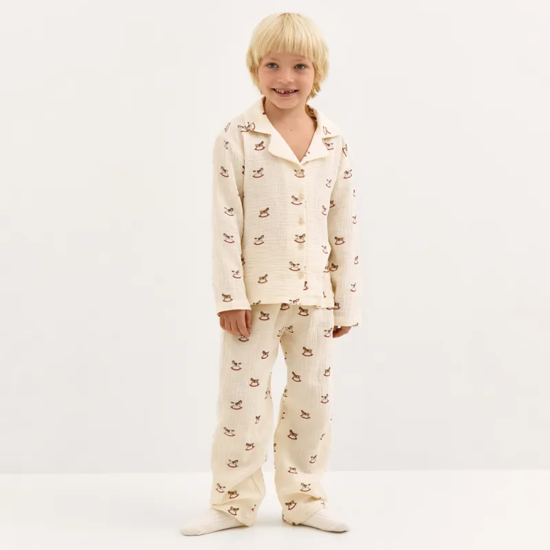 Балалар пижамасы, өлшемі 104-110 см, шалбары бар, муслин, сарғылт-қоңыр, Ойыншықтар, Landi