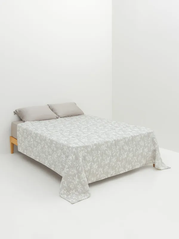 Төсек жапқыш, 220х240 см, сырылған, жаккард, сұр, Жапырақтар, Stitch jacquard, image-1