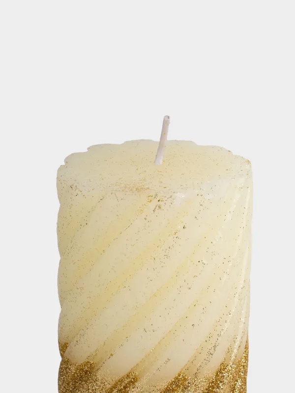 Свеча, 8х14 см, цилиндрическая, с блестками, золотистая, Spiral shap, image-2
