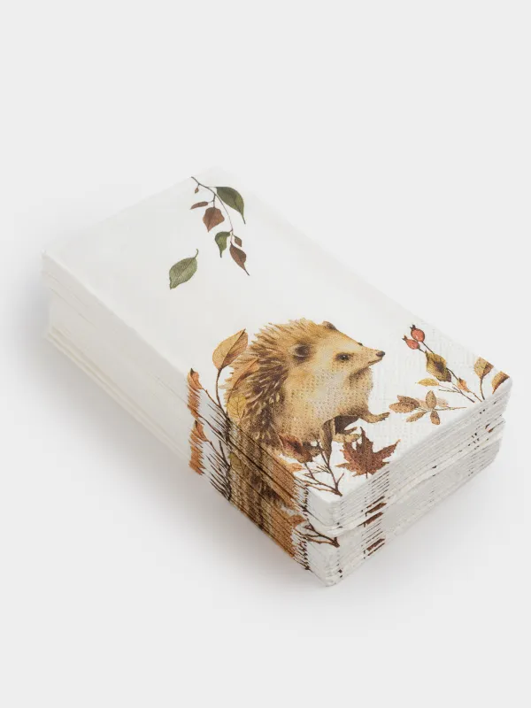 Салфетки бумажные, 33х33 см, 20 шт, Hedgehog in leaves, image-1