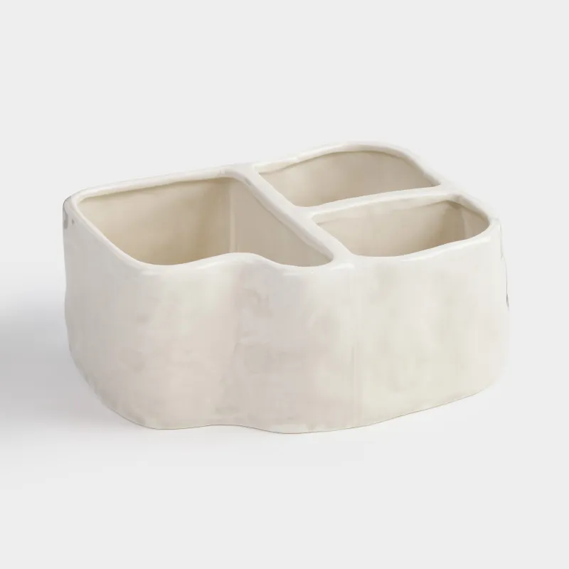 Органайзер для косметики, 18х14 см, 3 отд, фарфор P, серо-бежевый, Мятый эффект, Crumple bath, image-2