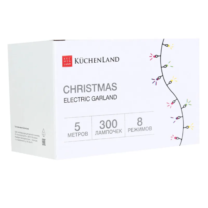 Электр гирляндасы, 5 м, 300 шам, 8 режим, ақ, тамшы, Christmas, image-1