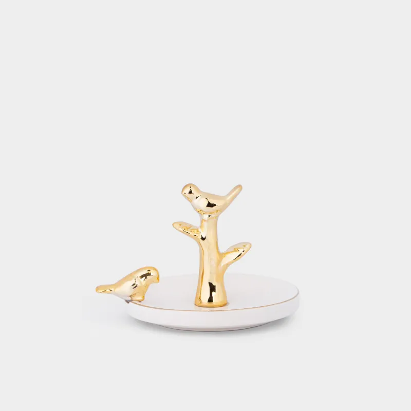 Зергерлік ұстағыш, 13 см, керамика, АҚ және алтын, Бұтақтағы құстар, Paradise garden