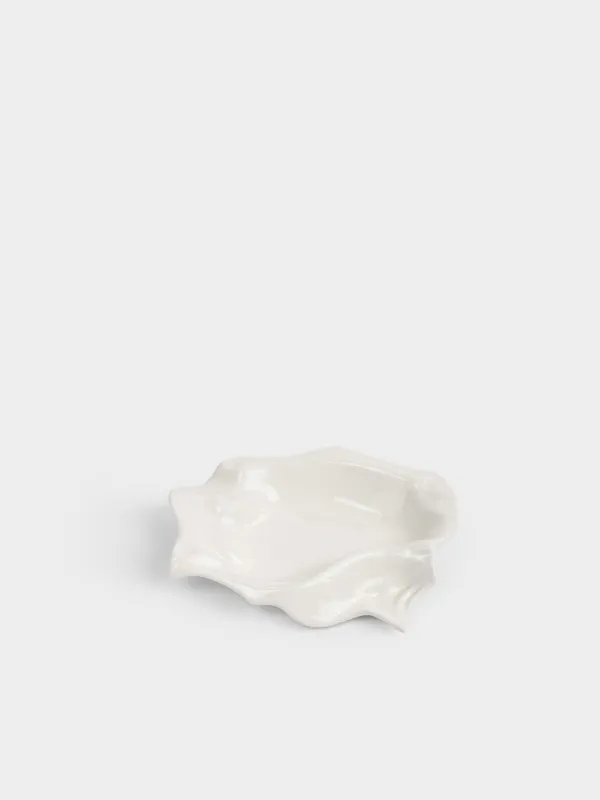 Сәндік ыдыс, 19х15х4 см, керамика, сүт түстес, Мыжылған әсер, Crumple, image-0