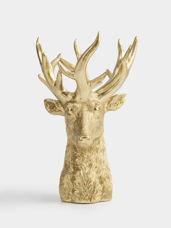 Ваза декоративная, 31 см, полирезин, золотистая, Голова оленя, Deer gold, image-1