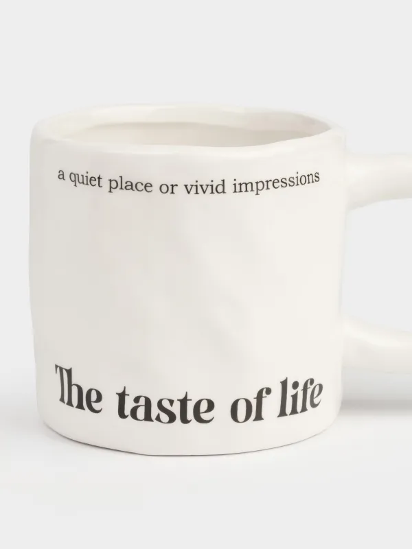 Саптыаяқ, 500 мл, керамика, сүт түстес, The taste of life, Crumple font, image-1