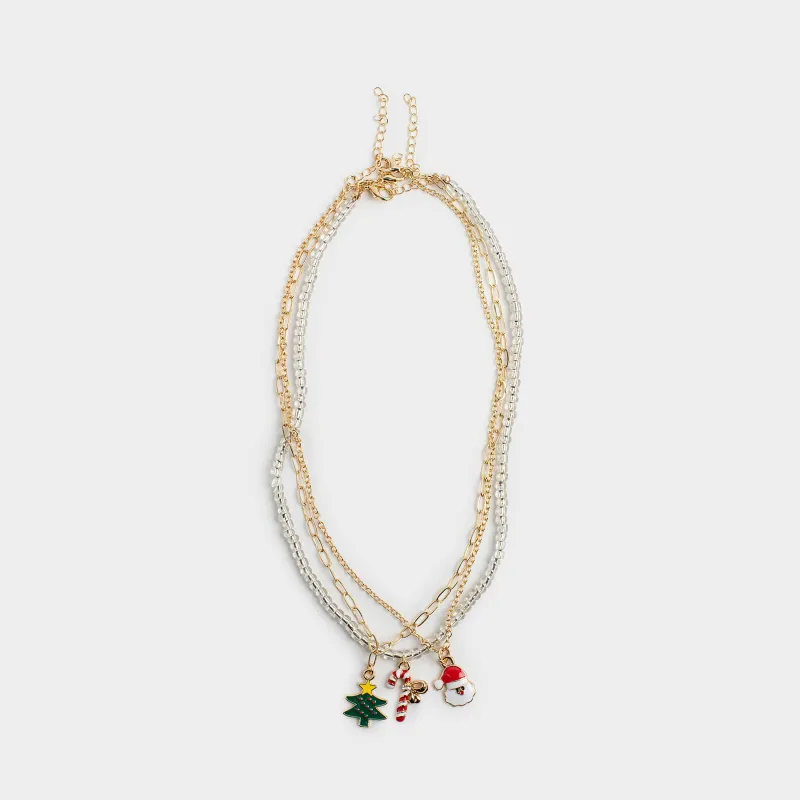 Цепочка, 40 см, 3 шт, детская, металл/стекло, золотистая/серебристая, Jewelry christmas