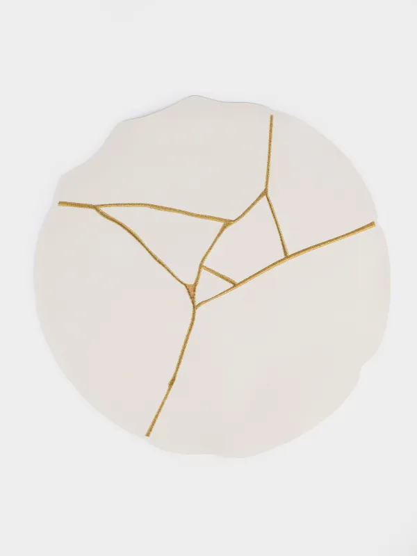 Салфетка под приборы, 38 см, ПВХ, круглая, молочная, Разбитый принт, Rock print, image-3