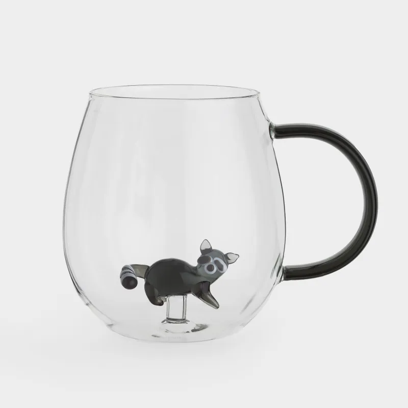 Кружка, 440 мл, стекло Б, черная ручка, Енот, Shape