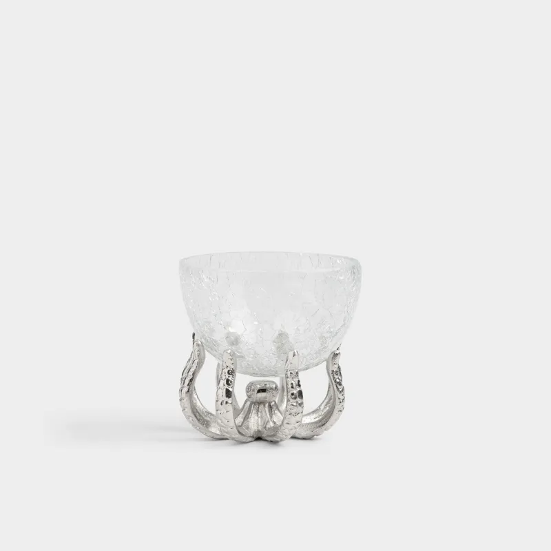 Ыдыс, аяқты, 11х11 см, шыны/металл, күміс түстес, Сегізаяқ, Fantastic ice