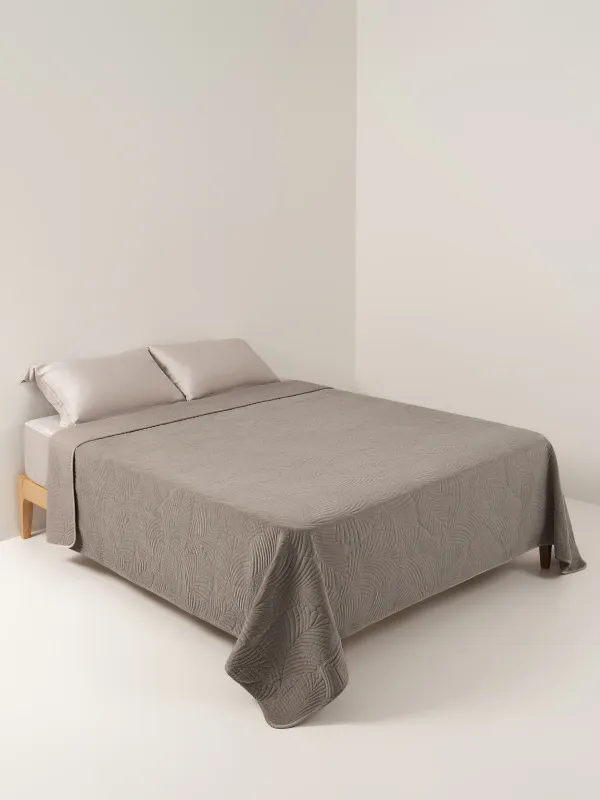 Төсек жапқыш, 240х260 см, сырылған, полиэстер, қоңыр, Пальма жапырағы, Stitch velvet, image-1