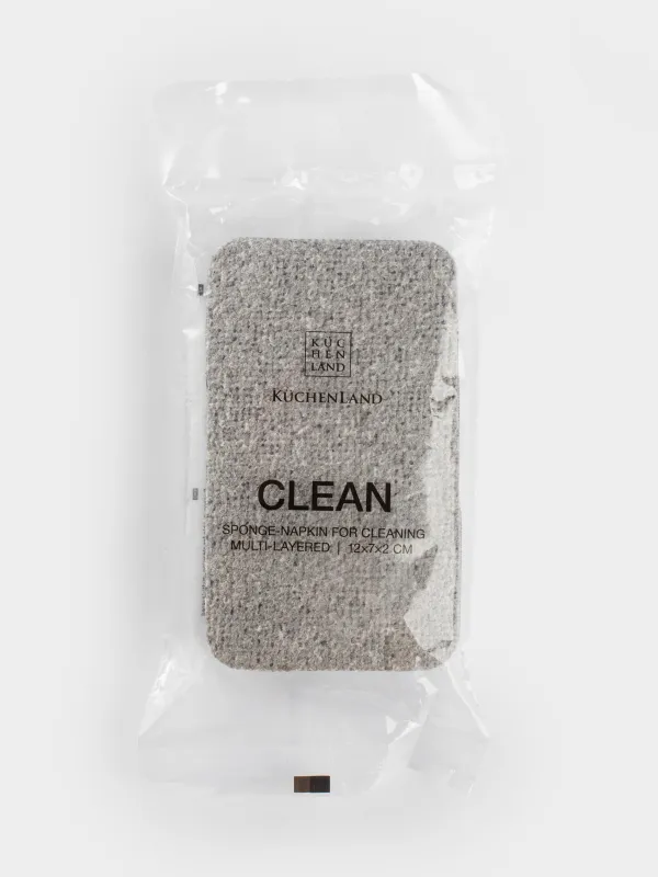 Губка-салфетка для уборки, многослойная, 12x7 см, микрофибра, серая, Clean, image-4