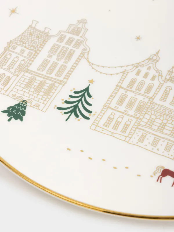Тарелка обеденная, 27 см, Домики и лошадь, Snow sparks, image-4