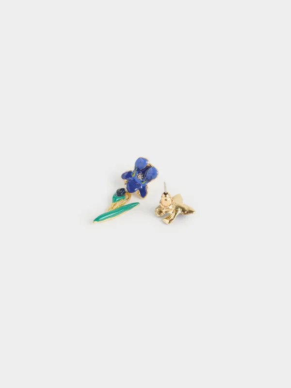 Пуссет сырғалары, 1/3 см, 2 дана, металл / акрил, күлгін, Құртқашаштар, Iris garden, image-2
