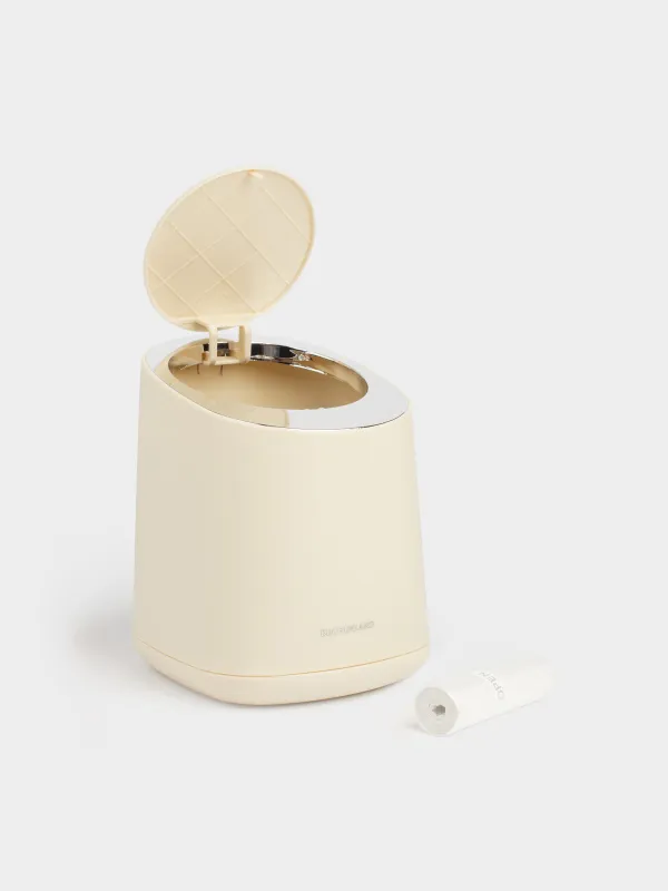 Ведро для мусора, 1,3 л, с кнопкой для открывания крышки, пластик, бежевое, Vintage kitchen, image-3