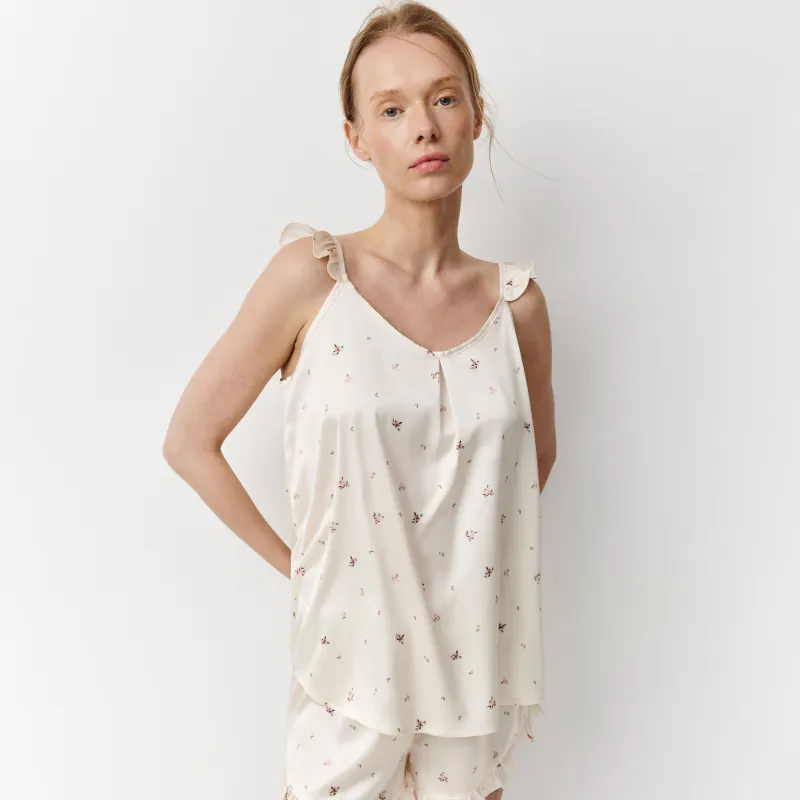 Әйелдерге арналған топ, үйге арналған, өлшемі L, полиэстер К, сүт түстес, Гүлдер, Roldia