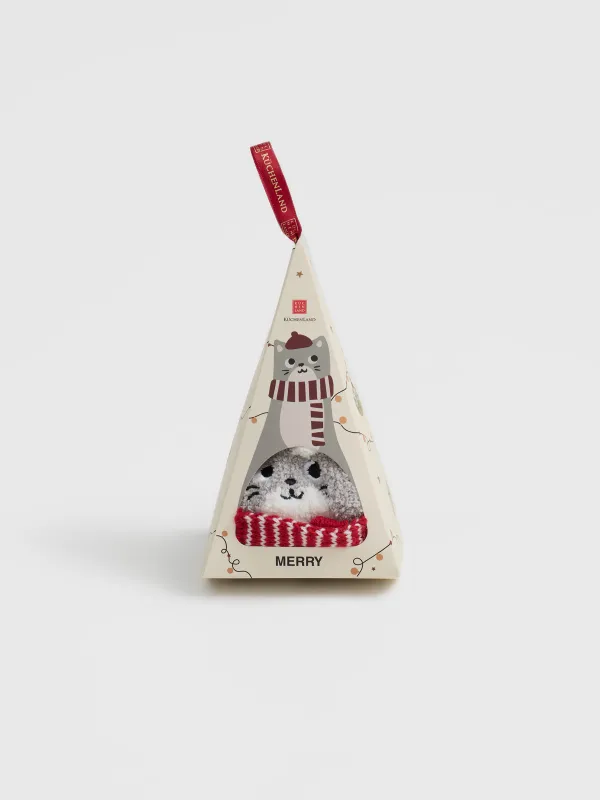 Әйелдер шұлықтары, үйге арналған, өлшемі 36-38, қорапта, полиэстер, сүтті сұр, Шарф таққан мысық, Merry, image-4