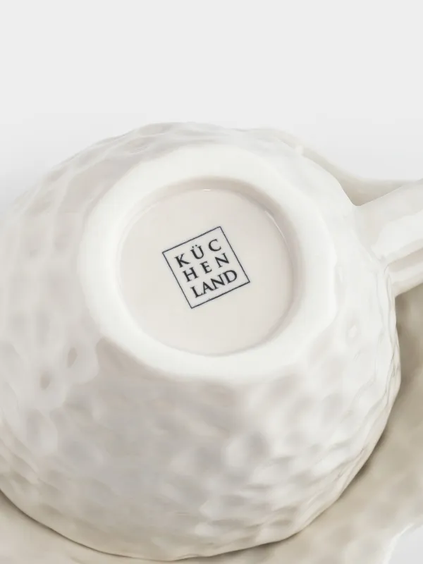 Шай жұбы, 1 адам, 2 зат, 350 мл, фарфор Р, ақ, Мыжылған әсер, Crumple, image-2