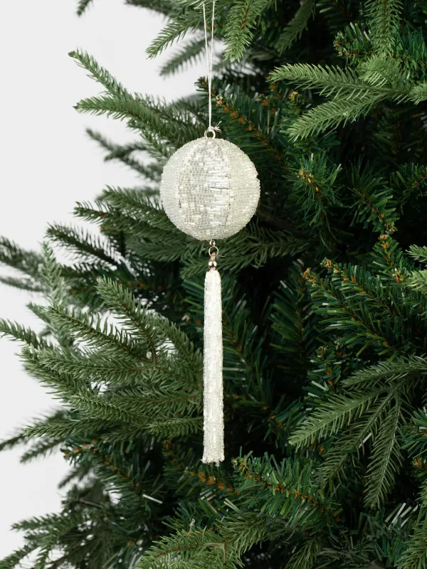 Игрушка елочная, 21 см, с кисточкой, бисер, перламутр, Шар, Ball tassel, image-3