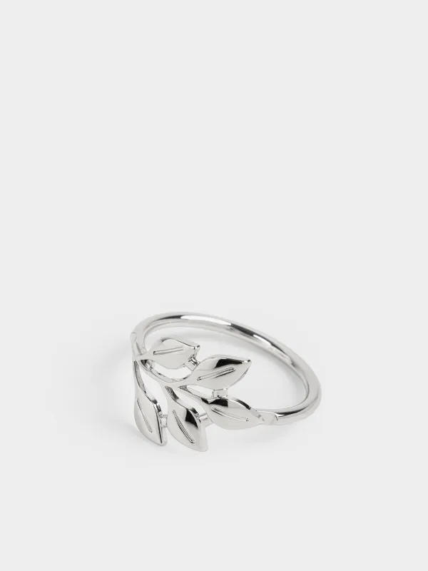 Кольцо для салфеток, 5 см, металл, серебристое, Листья, Print, image-2