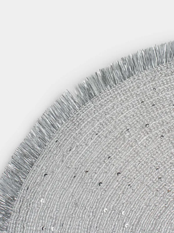 Аспаптарға арналған майлық, 38 см, шашақтары мен пайеткалары бар, полиэстер, дөңгелек, күміс, Rotary shine, image-4