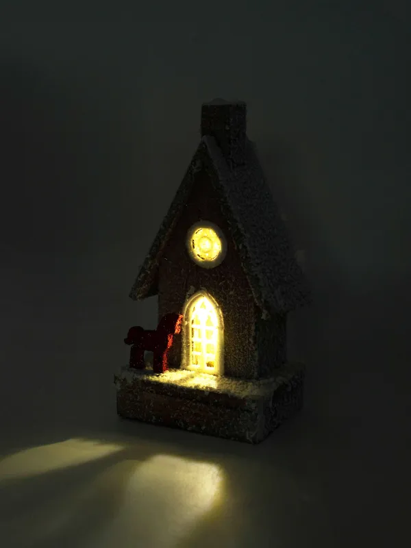 Мүсінше, жарықтандырылған, 14х26 см, ағаш, Жылқысы бар қар басқан үй, Touch winter, image-5