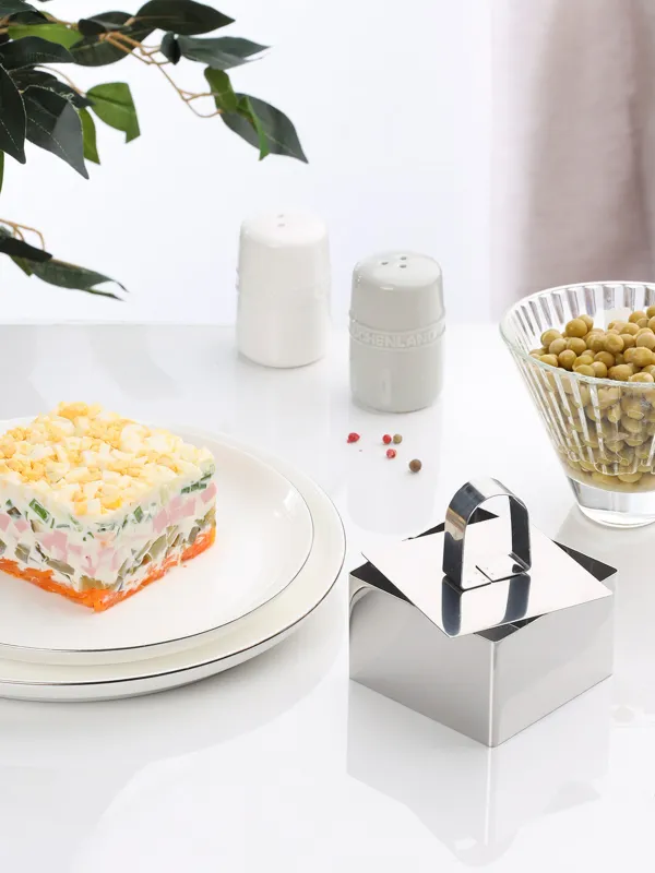 Салат пен гарнирге арналған ыдыс, 8 см, 2 дана, пресспен, болат, шаршы, классикалық, image-6