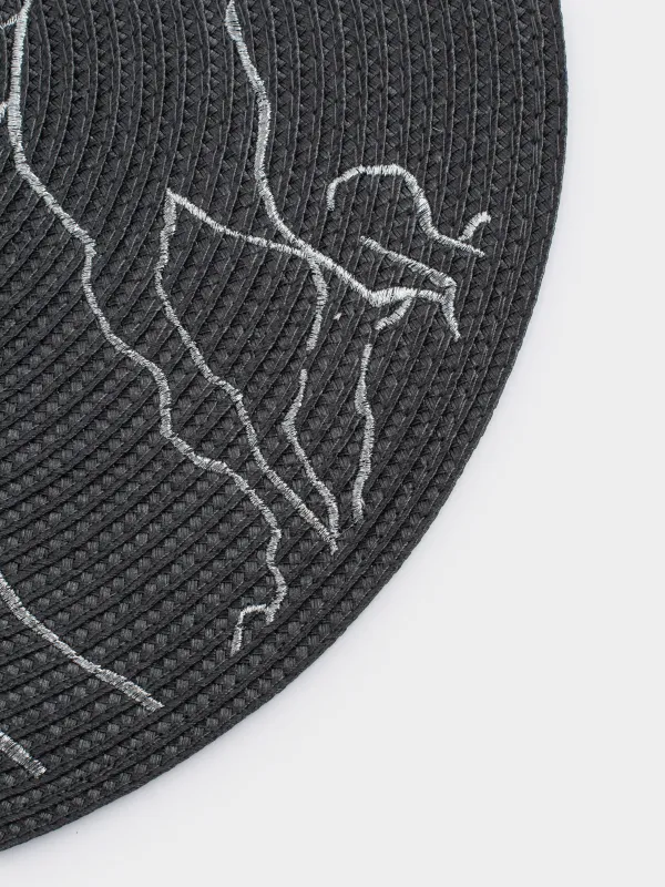 Салфетка под приборы, 38 см, полиэстер, круглая, темно-серая, Лошади, Circle embroidery, image-3