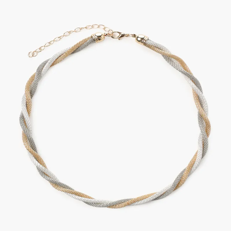 Цепочка, 46 см, тройная, металл, золотисто-серебристая, Жгут, Flagel