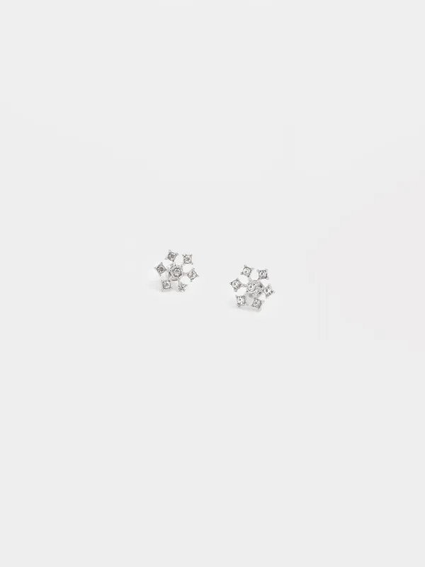 Пуссет сырғалары, 1 см, 2 дана, металл/страздар, күміс, Қар ұшқыны, Rime, image-0