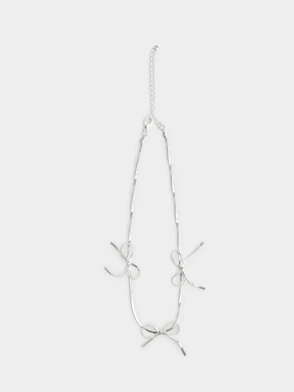 Цепочка, 40 см, металл, серебристая, Бантики, Jewelry, image-0
