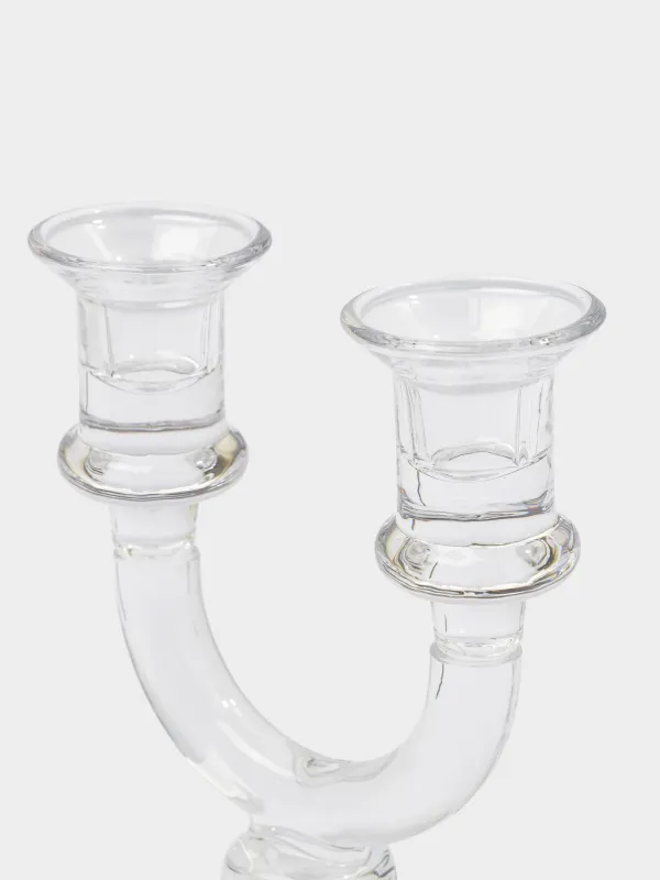 Подсвечник, 19 см, 2 тонкие свечи или 1 цилиндрическая, двусторонний, на ножке, стекло, Clear, image-2