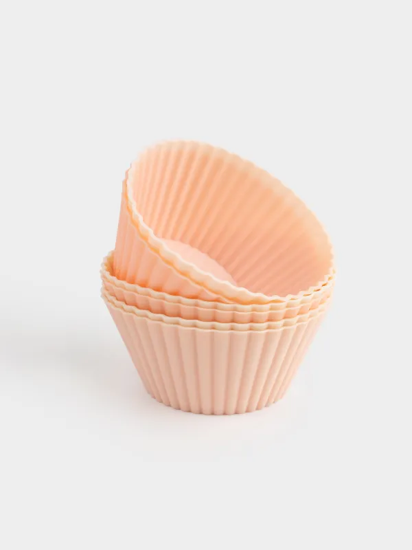 Кекстерді пісіруге арналған табақ, 7х3 см, 6 дана, силикон, бежевый / қызғылт / ақ, наубайхана, image-3