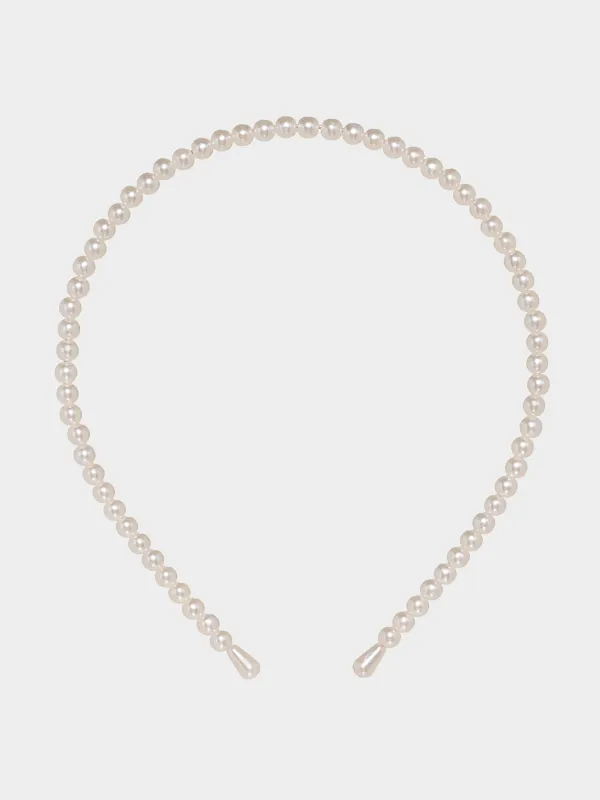 Ободок для волос, 13х14 см, пластик/металл, белый, Бусины, Hairstyle, image-0