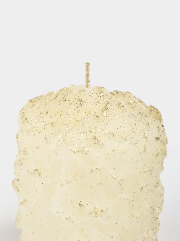 Свеча, 7х9 см, цилиндрическая, с блестками, Snowy candle, image-1
