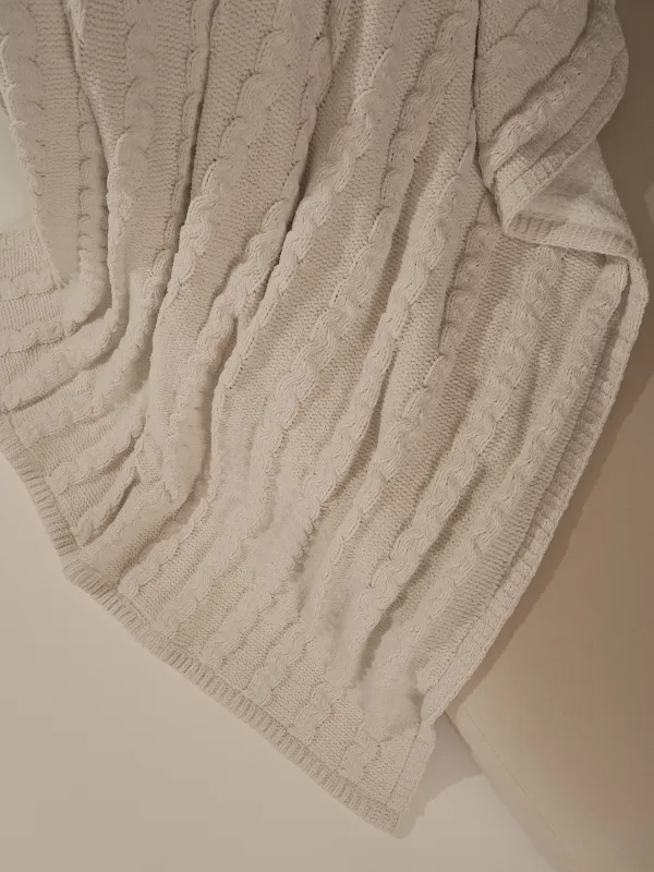 Жамылғы, 130х170 см, тоқылған, екі жақты, шенилл/шерпа, сүт түстес, Knitting, image-3