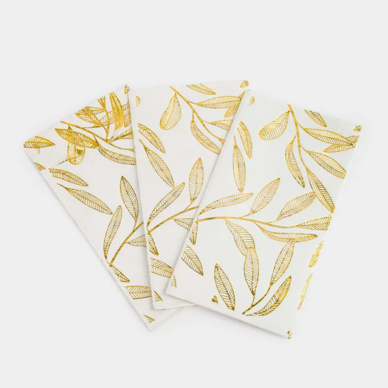 Салфетки бумажные, 33х33 см, 20 шт, прямоугольные, белые, Золотые листья, Print, image-4
