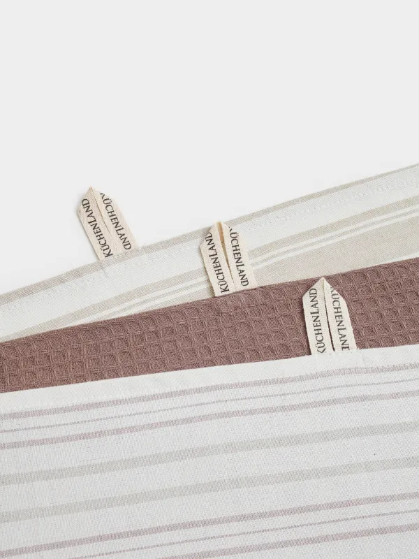 Асүйлік сүлгі, 40х60 см, 3 дана, мақта, сарғылт-қоңыр/қоңыр, Жолақтар, Stripes kitchen, image-1