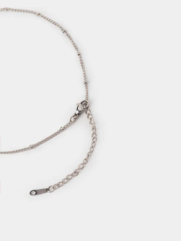 Шынжыр, 49 см, аспасы бар, металл/страздар, күміс, Сақина, Jewelry, image-2