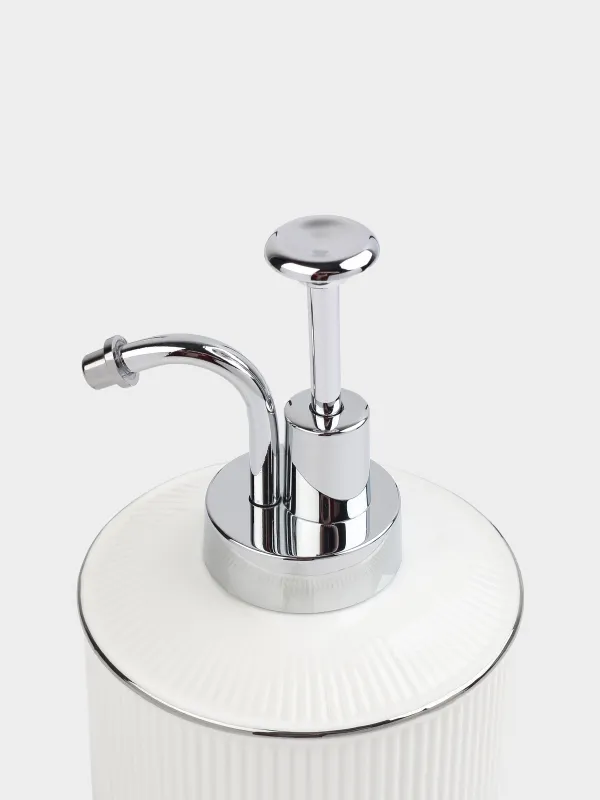 Сұйық сабын диспенсері, 370 мл, керамика/пластик, ақ, күміс жиегі бар, Kaliopa, image-5