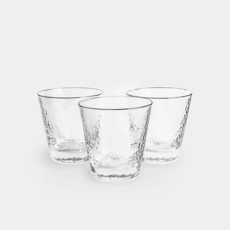 Виски стақаны, 10 см, 270 мл, 6 дана, шыны, күміс жиегі бар, Ripply silver