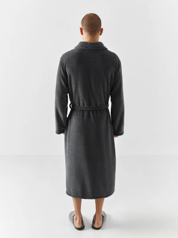 Ерлер халаты, үйге арналған, өлшемі S-M, ұзын жеңді, шенилл/жасанды үлбір, сұр, Jesse, image-3