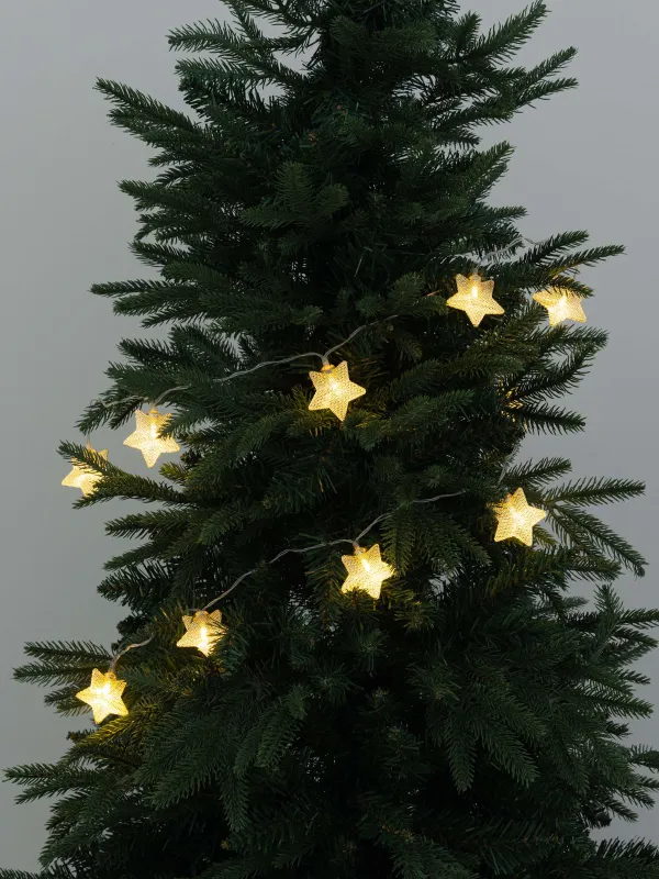 Гирлянда декоративная, 1,35 м, с подсветкой, 10 ламп, металл/пластик, белая, Звезды, Christmas, image-0