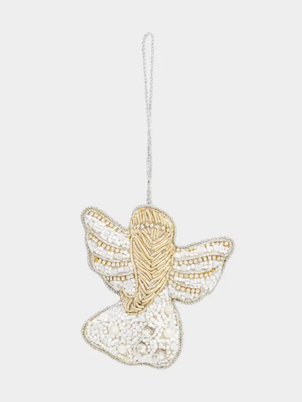 Шырша ойыншығы, 10 см, моншақ/полифилл, ақ және алтын, Періште, Beads figure, image-1