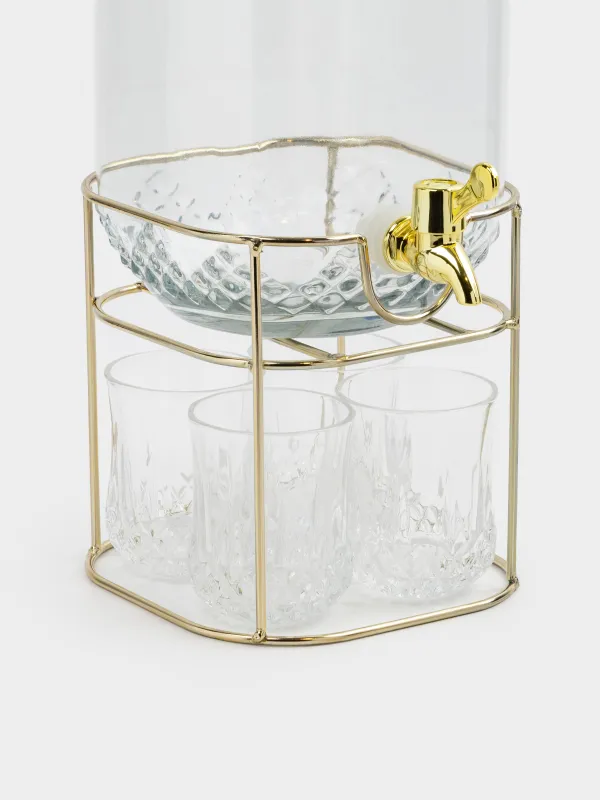 Набор для напитков, 4 перс, 5 пр, диспенсер на подставке, золотистый, стекло/металл, Regale, image-6