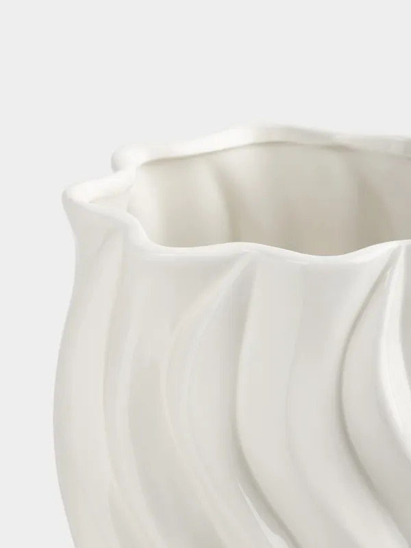 Гүл вазасы, 24 см, керамика, сүт түстес, Толқынды жиек, Crumple, image-2