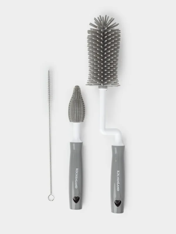 Бөтелкелерді жууға арналған щеткалар жинағы, 30/19 см, 2 дана, пластик/силикон, сұр, Clean, image-0