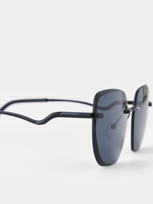 Очки солнцезащитные, сталь/пластик, квадратные, черные, Geometric, image-2